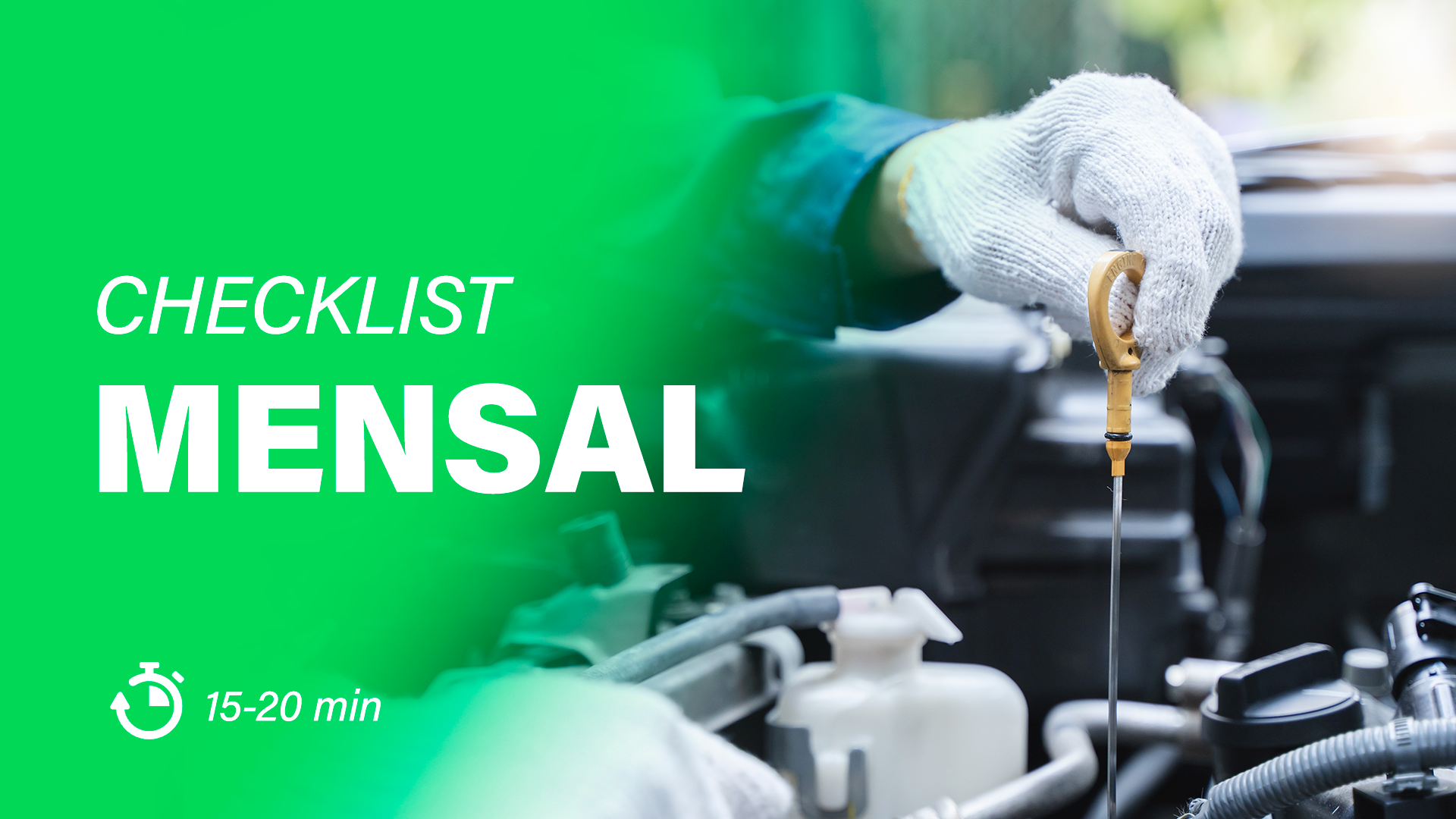 Imagem mostra mecânico com luvas medindo nível de óleo de um carro