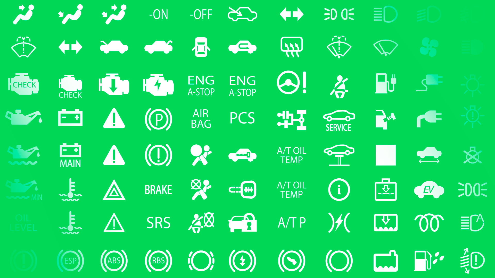 Imagem mostra diversos ícones usados como luzes no painel do carro para indicar questões a motoristas e proprietários