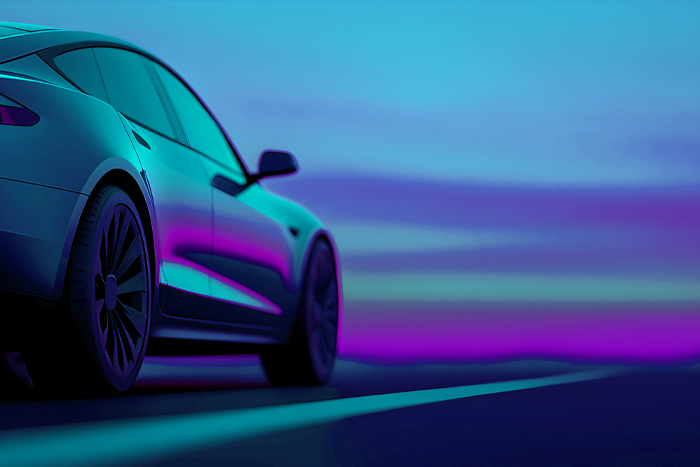 car on road sunset