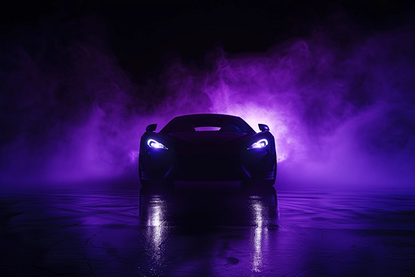sports car silhouette with purple smoke
