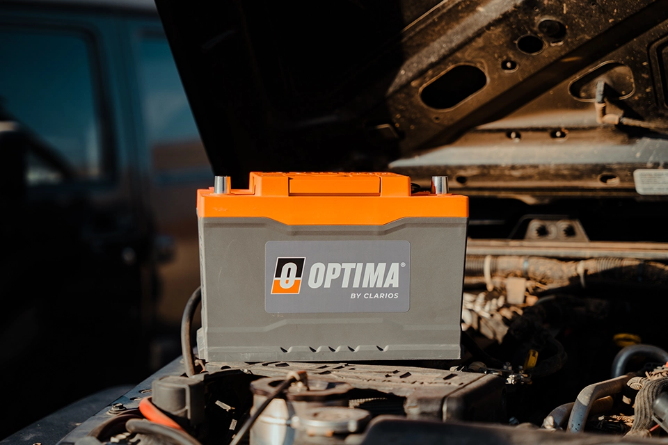 Optima battery under hood