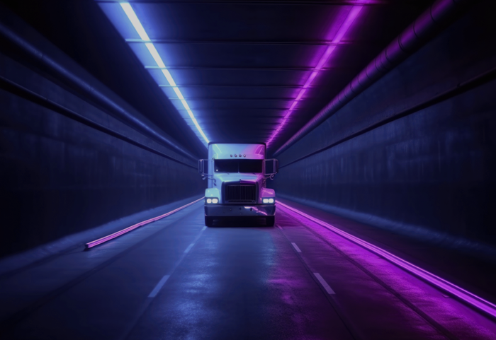 semi driving in tunnel
