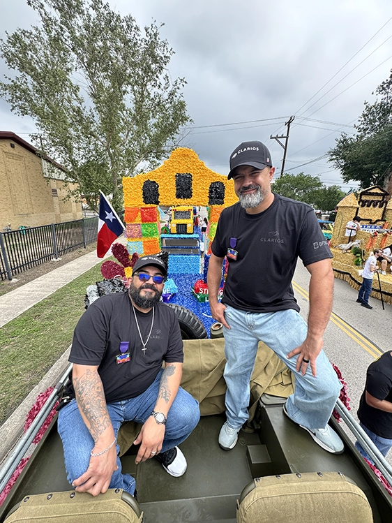 Veterans on top of float