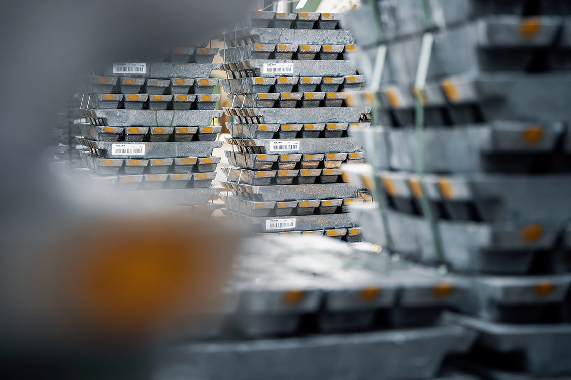 lead bars stacked on pallets