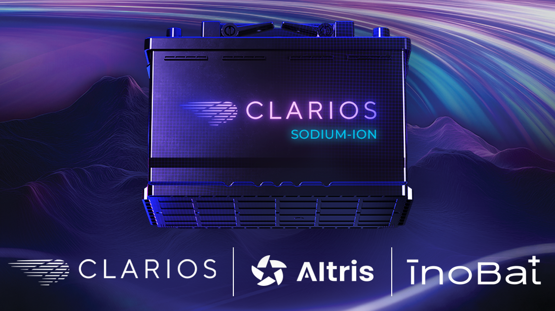 Sodium-ion battery with brands Clarios, Altris and Inobat.